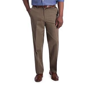 Haggar Mens Iron Free Classic Fit Flat Front Khaki Pant size 34X30 light brown